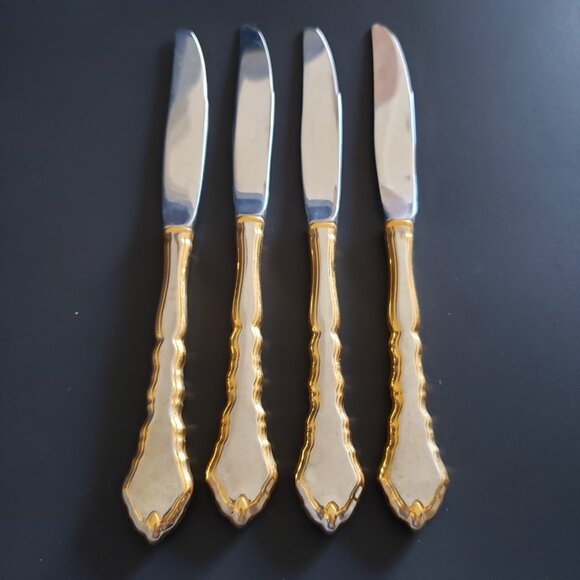 4pc Oneida GOLDEN ROYAL CHIPPENDALE Community Stainless Flatware Dinner Knife 9" - Picture 1 of 8